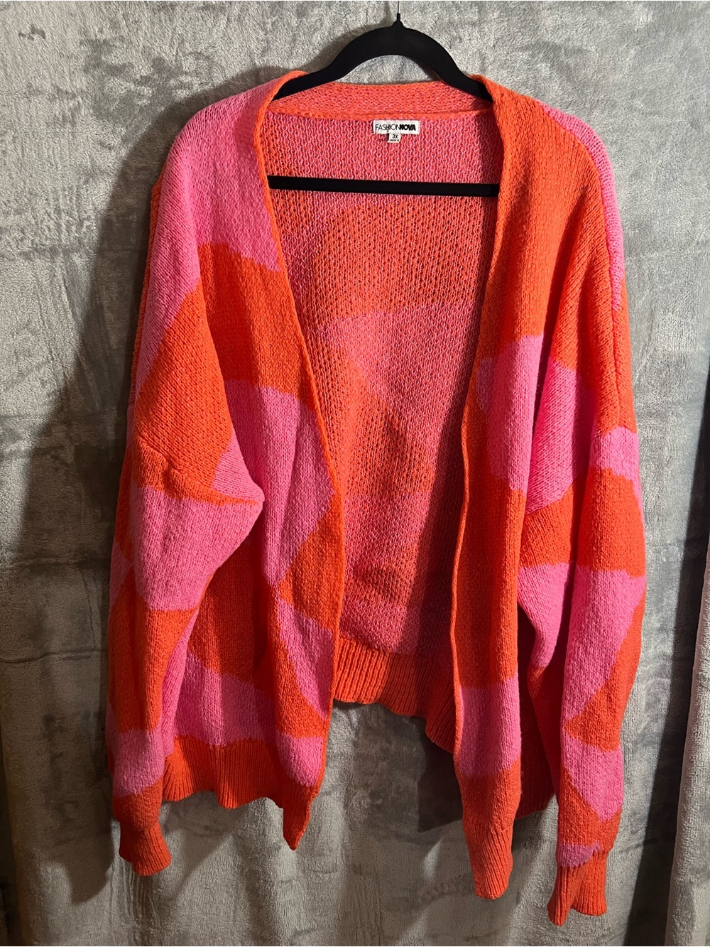 Fashion Nova Pink & Orange Colorblock Open-Front Cardigan